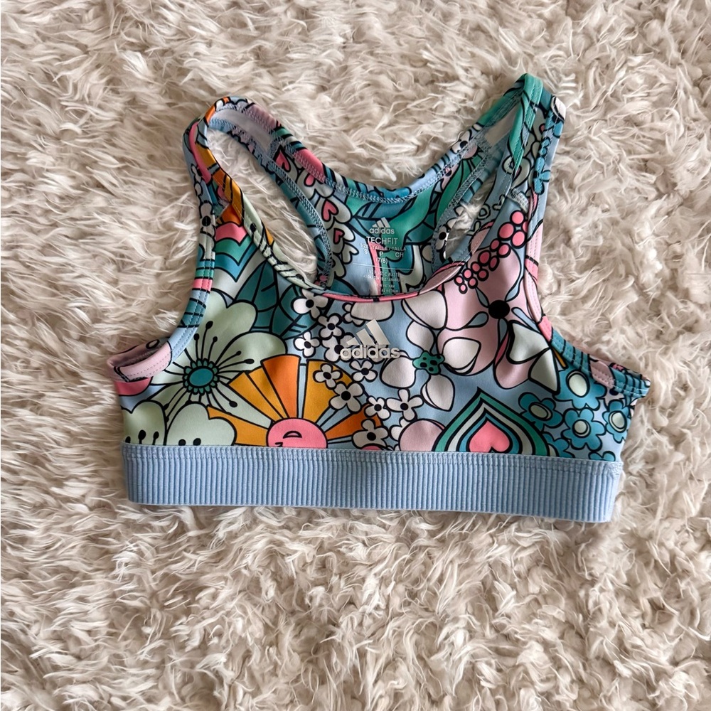 Adidas Kids sport Top - Floral Blue and Pink